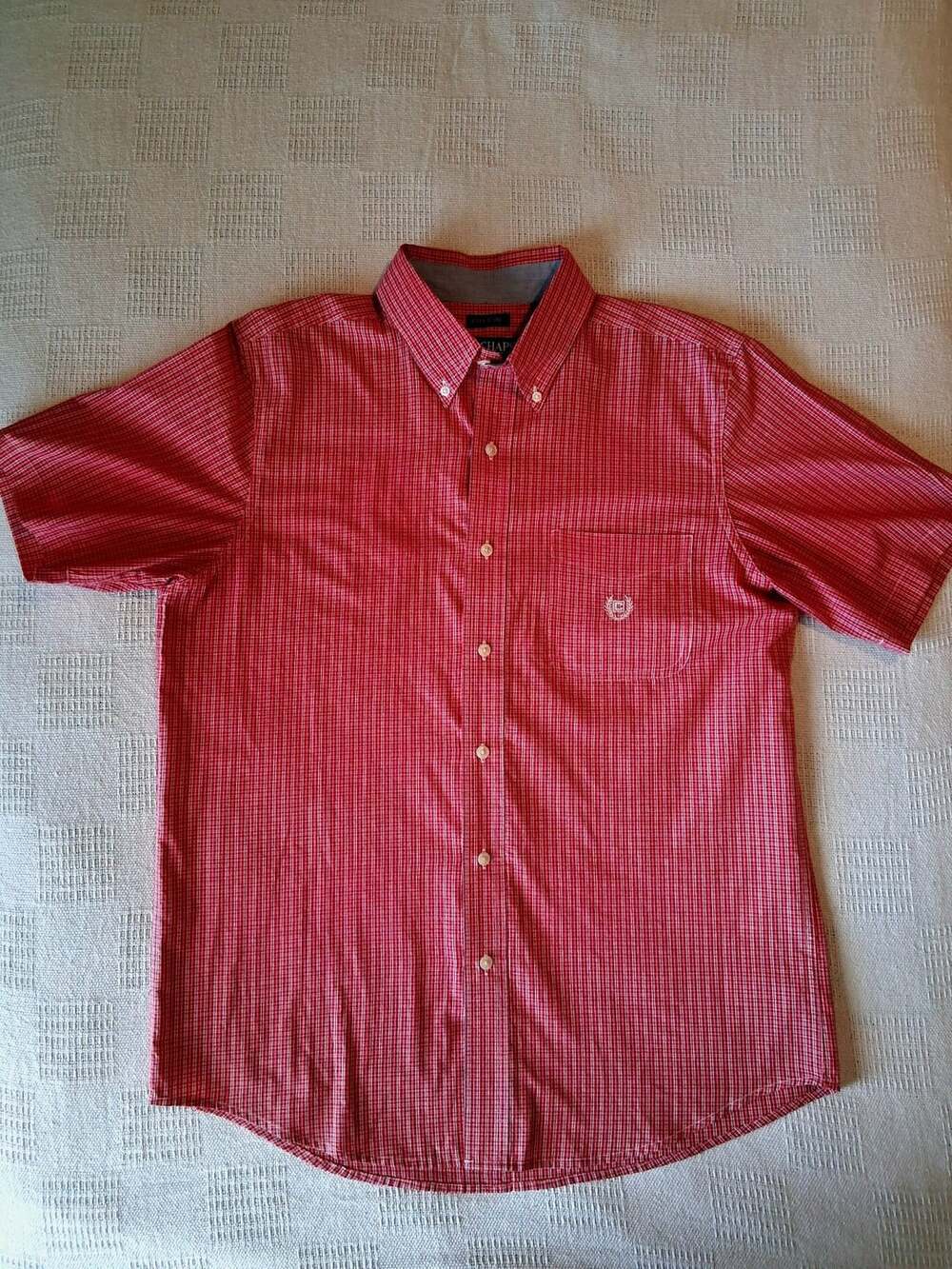 Chaps Short Sleeve Button Down Shirt Red Plaid